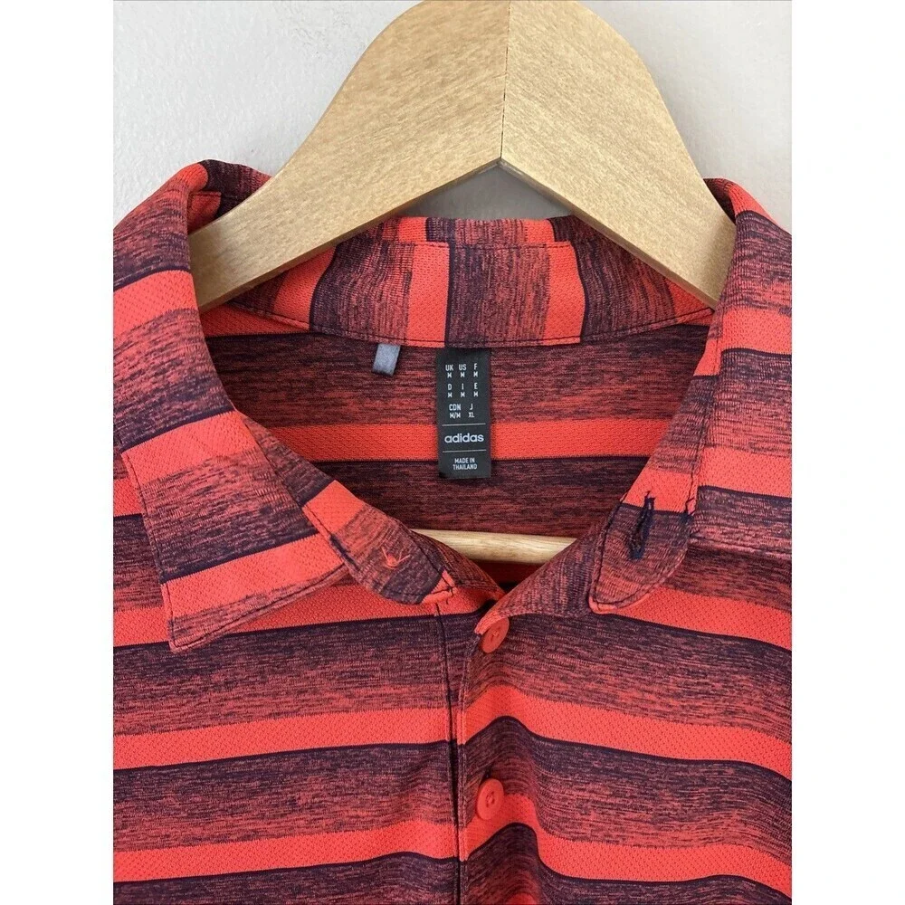 Adidas Men’s Medium Red Polo Shirt Short Sleeve Black Stripes